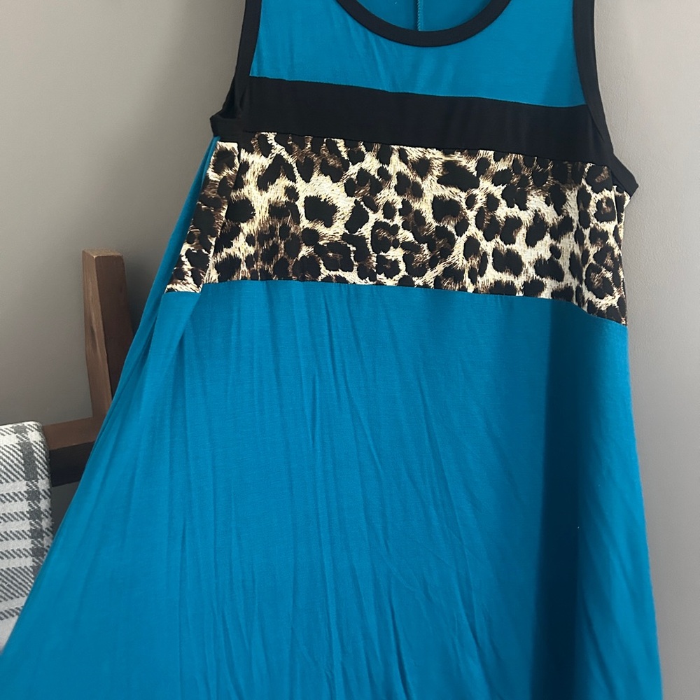 Blue and Leopard Print Sleeveless Tunic/Dress Size M